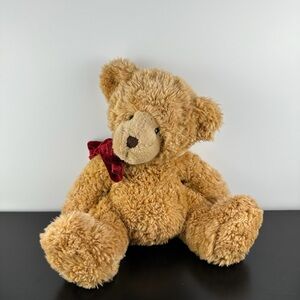 Russ Berrie Rare Honey Bear Teddy 13” Large Size Brown Plush Red Velvet Bow